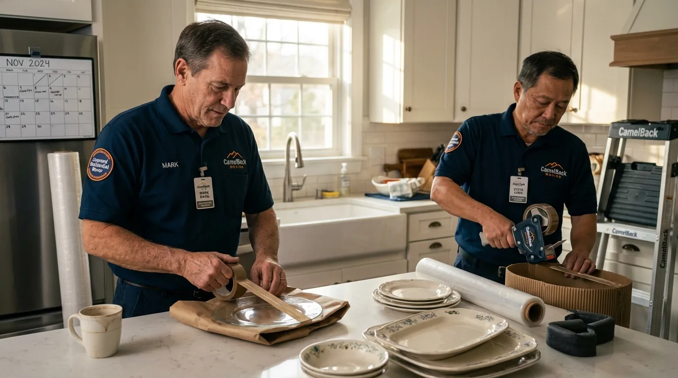 Professional crew packing kitchen dishware in Manistique, MI